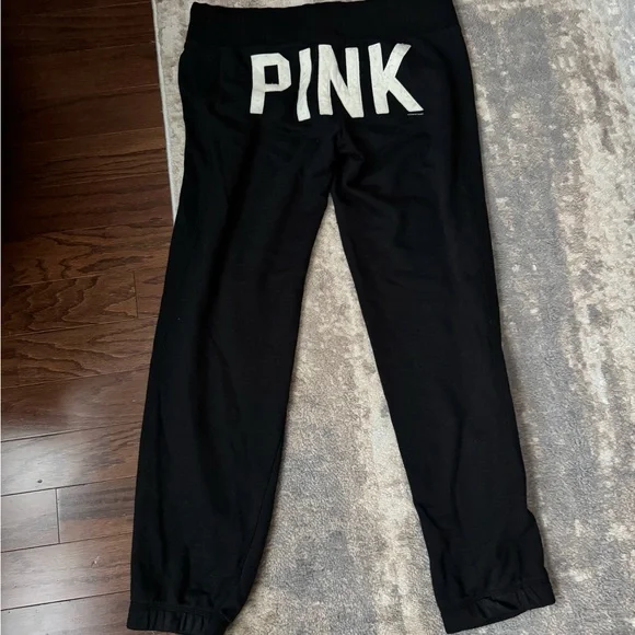 PINK Victoria's Secret Black Cotton Sweatsuit. Pants and zip jacket together. - Picture 2 of 7